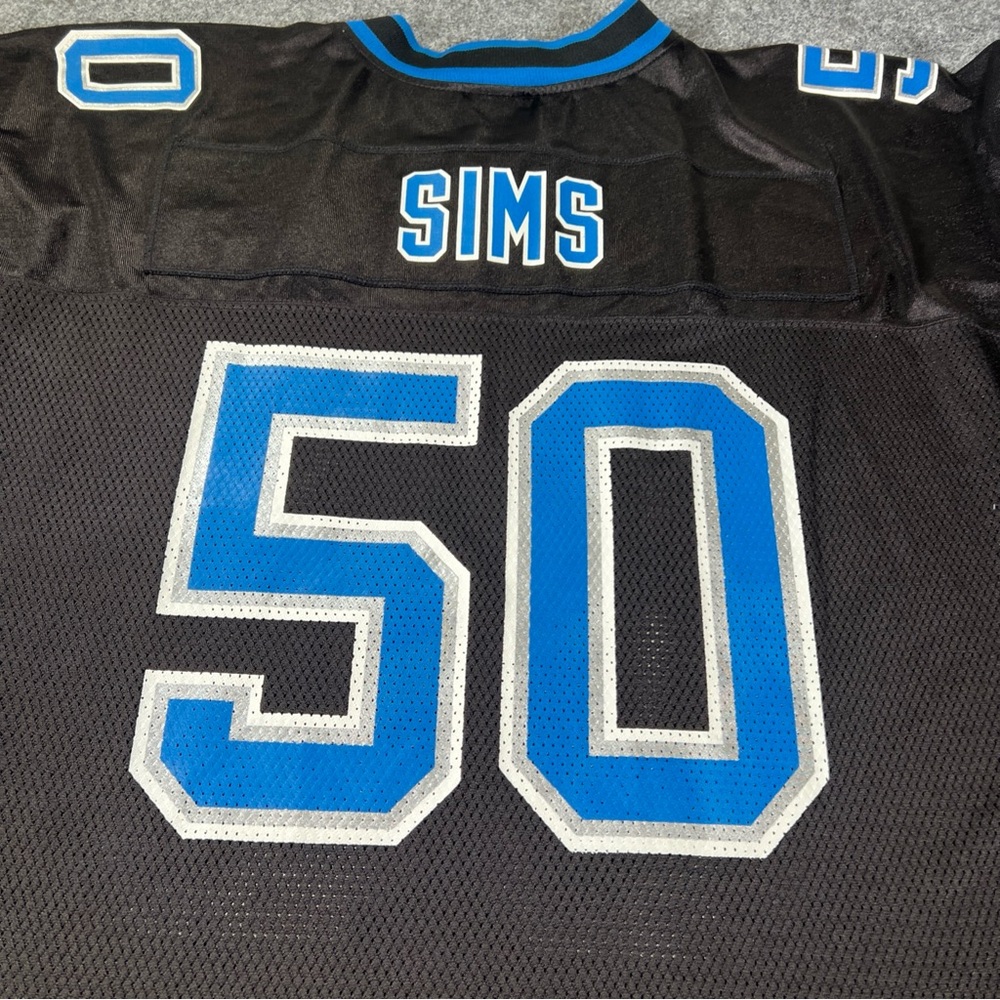 Detroit Lions Football Jersey Mens 3XL Black Ernie Sims #50 NFL Reebok Vintage - Picture 7 of 8